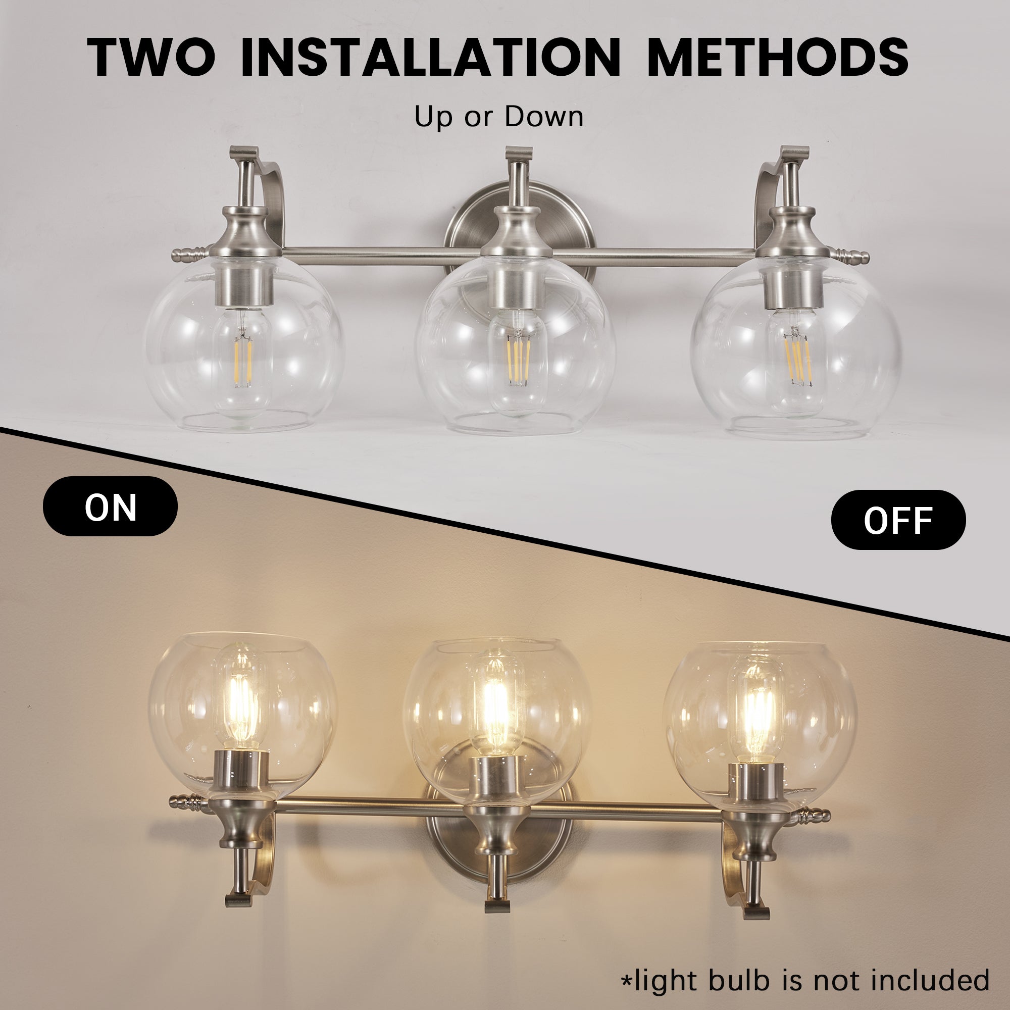 Modern Clear Globe Glass Shade Metal Crank Frame Bathroom Sconces