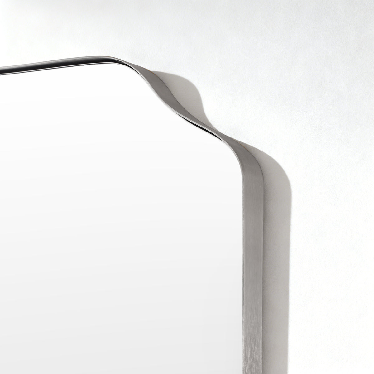 Contemporary Top Notched Corner Arch Scalloped Bathroom Vanity Mirror | Stainless Steel Frame