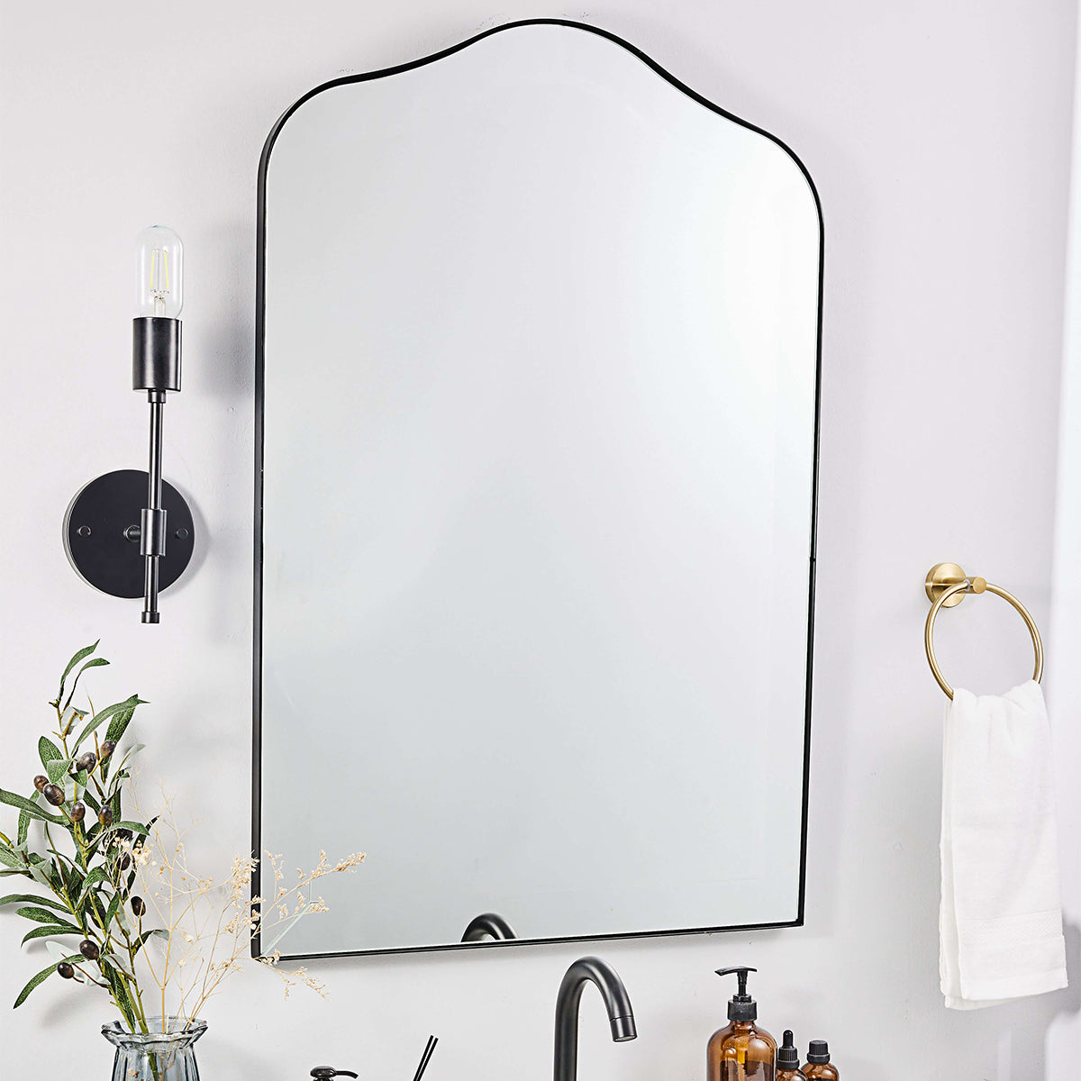 Contemporary Scalloped Arch Top Bathroom Mirror | Stainless Steel Frame