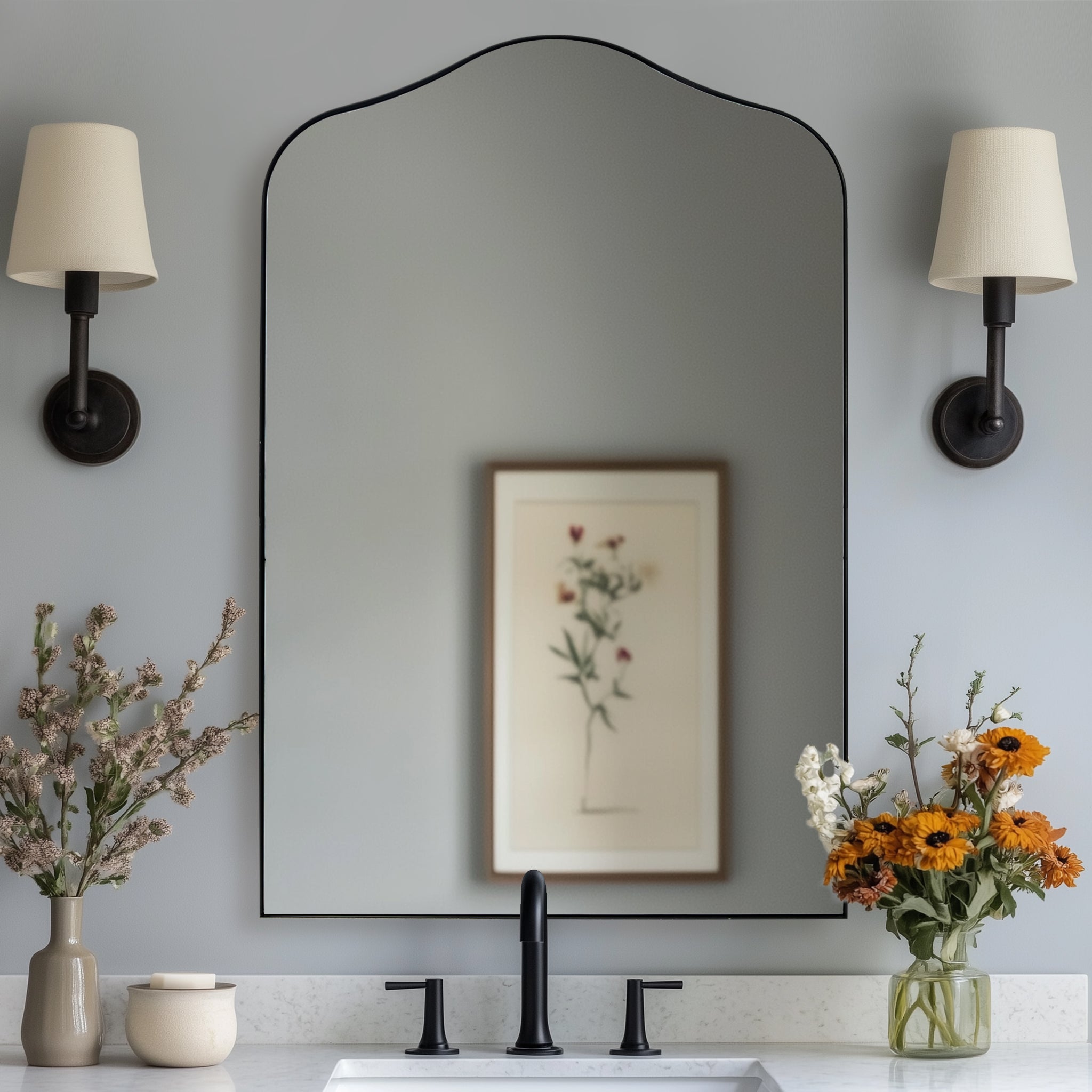 Contemporary Arch Top Curved Arched Bathroom Vanity Mirror | Stainless Steel Frame