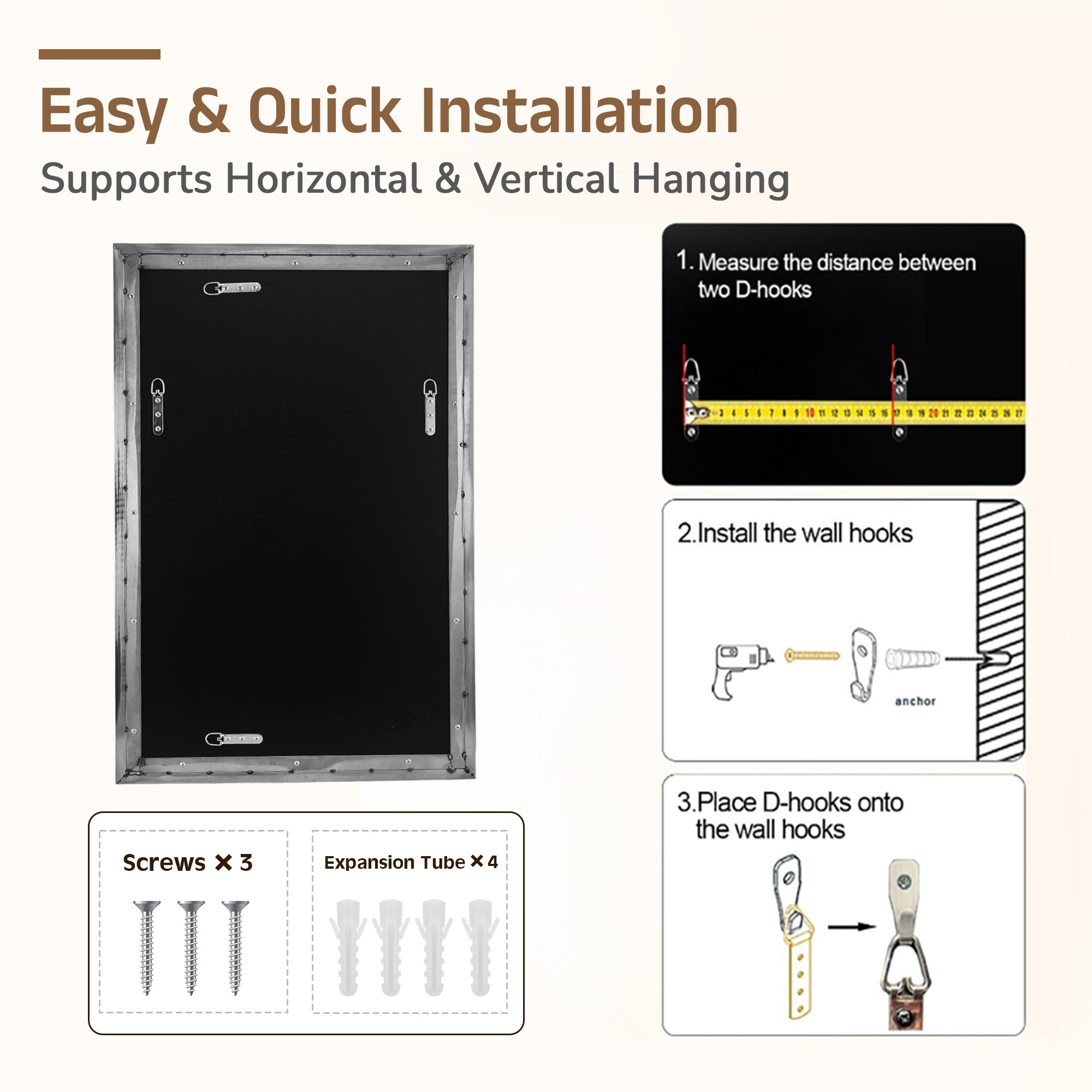Luxury Beveled Stainless Steel Framed  Rectangular Bathroom Vanity Mirror