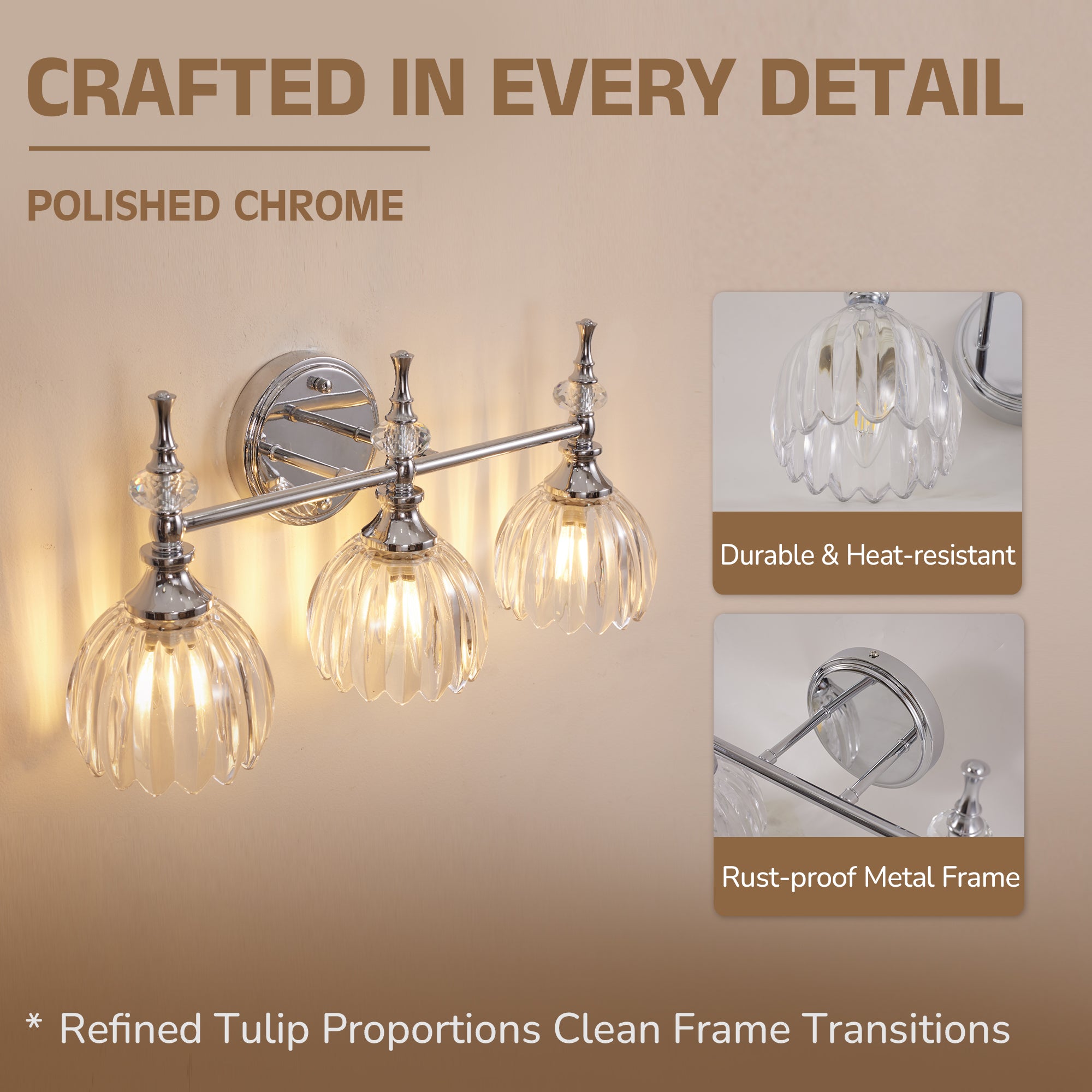 Contemporary Bathroom Vanity Light Fixtures with Tulip Glass Shade Sconces for Bath,Bedroom, Hallway