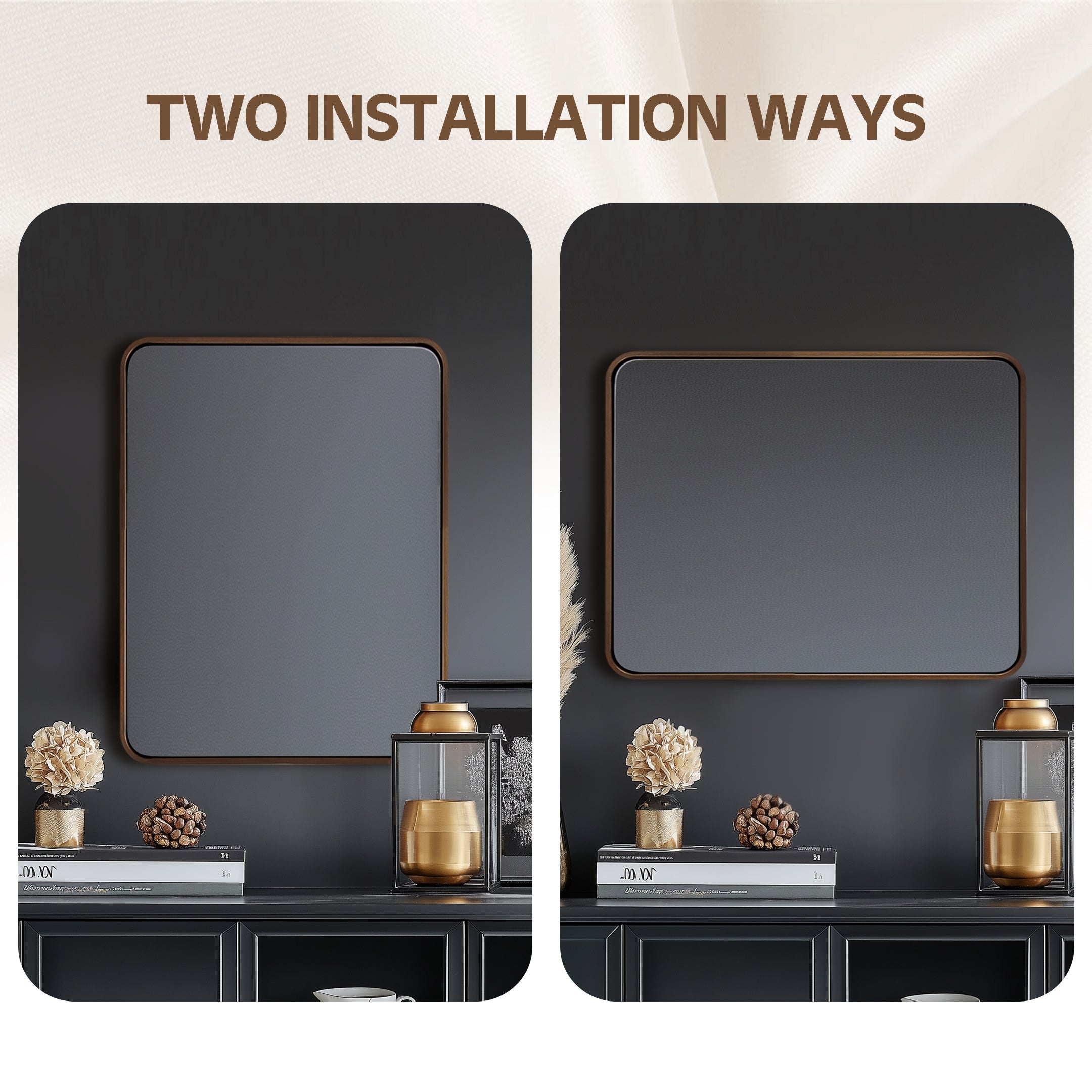 Modern Bold Stainless Steel Framed Rounded Rectangular Bathroom Wall Mirror