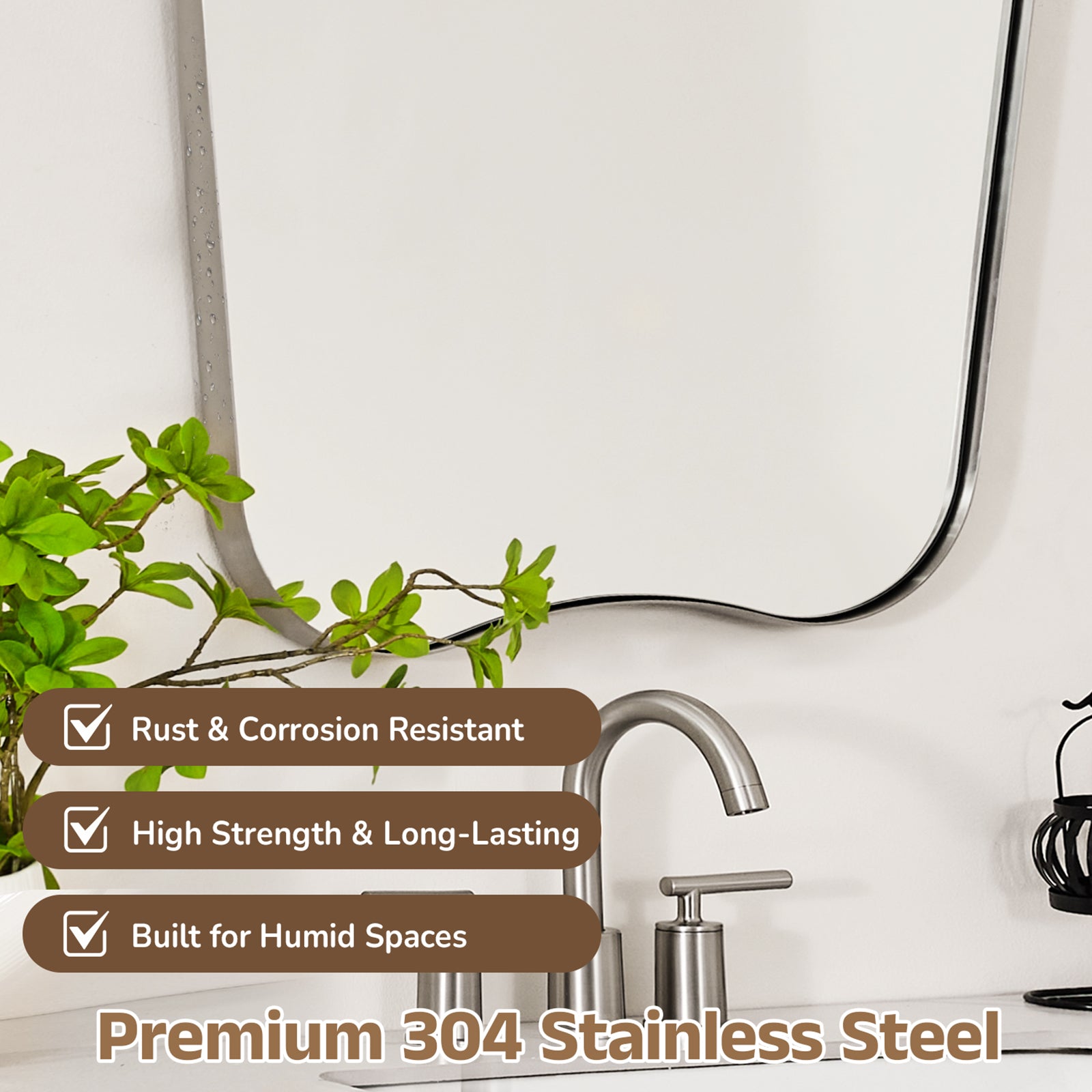 Contemporary Dual Arch Wall Mirror Irregular Scalloped Bathroom Mirror | Stainless Steel Frame