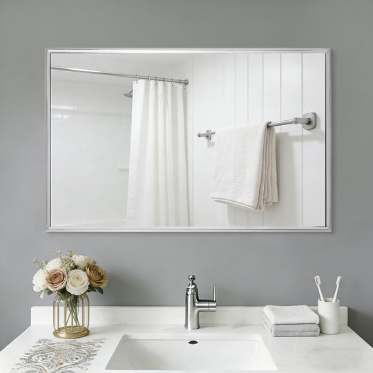 Luxury Beveled Stainless Steel Framed  Rectangular Bathroom Vanity Mirror