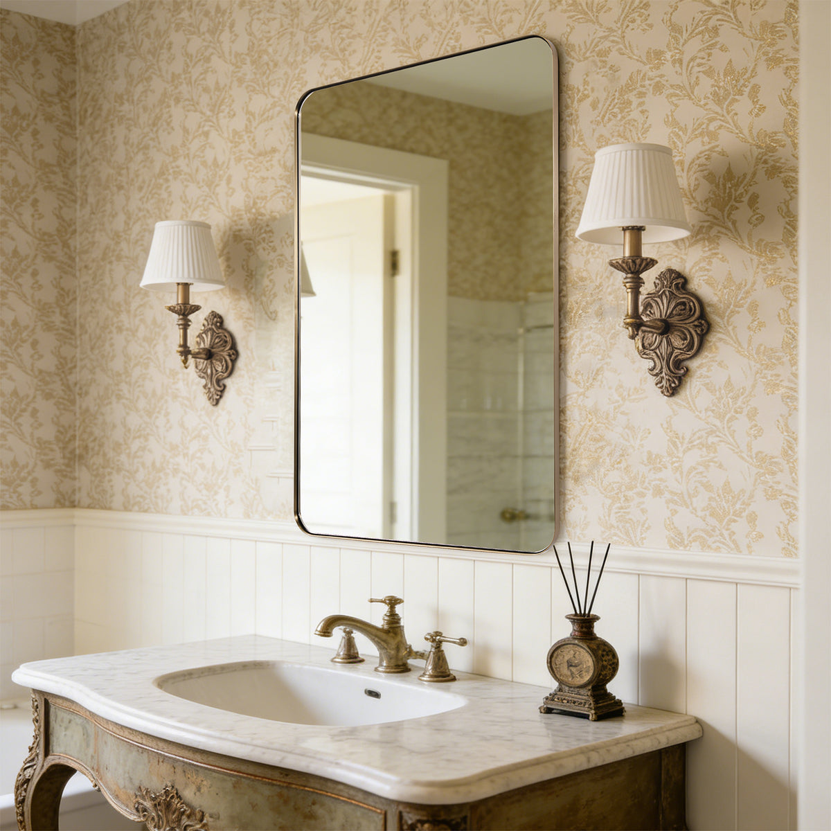 Modern Rounded Rectangle Mirror for Bathroom/ Vanity/ Wall | Stainless Steel Frame