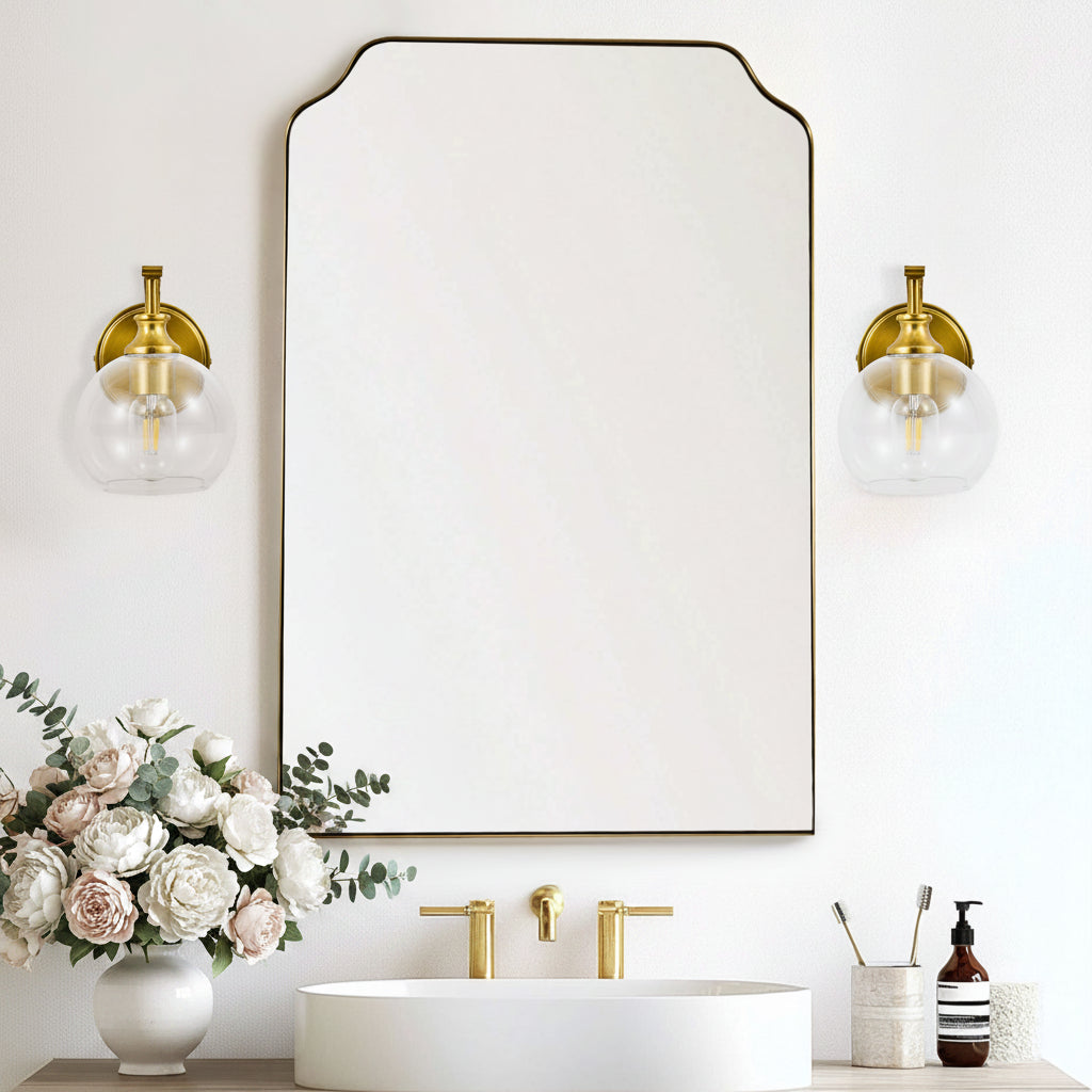 Open Box Like New：Top Notched Corner Scalloped Bathroom Rectangle Vanity Mirror