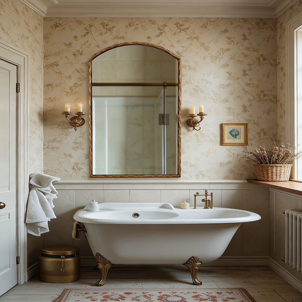 Vintage Hand-Forged Arched Mirror Hammered Wrought Iron Bathroom Mirror