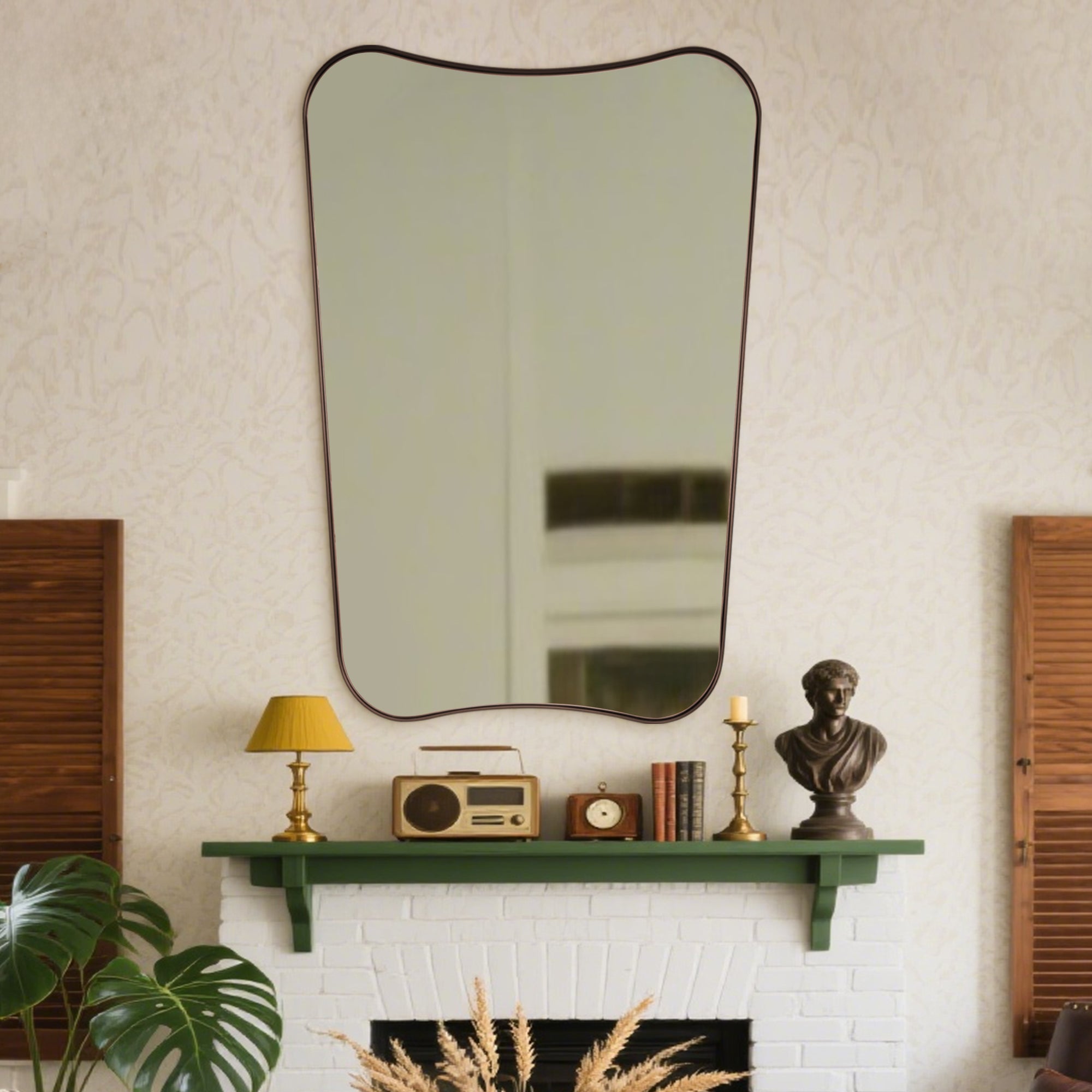 Contemporary Concave Scalloped Irregular Wall Mirror for Bathroom  |Stainless Steel Frame
