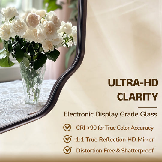 Contemporary Notched Corner Rectangle Scalloped Mirror for Wall /Bathroom | Stainless Steel Frame