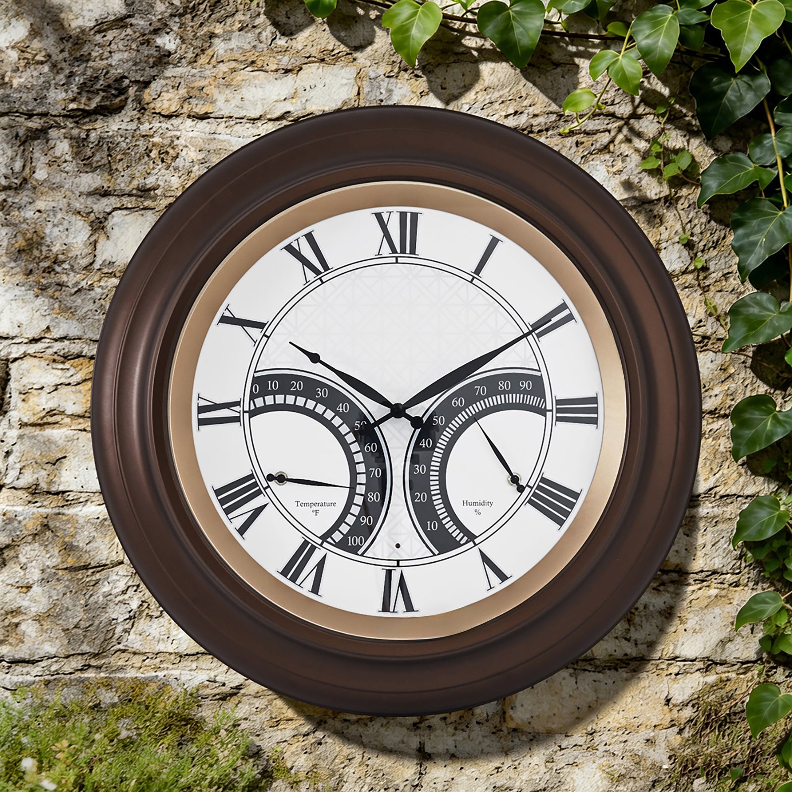 24 Inch Outdoor Wall Clock Large Waterproof Illuminated Clock with Thermometer,Geometric Dial