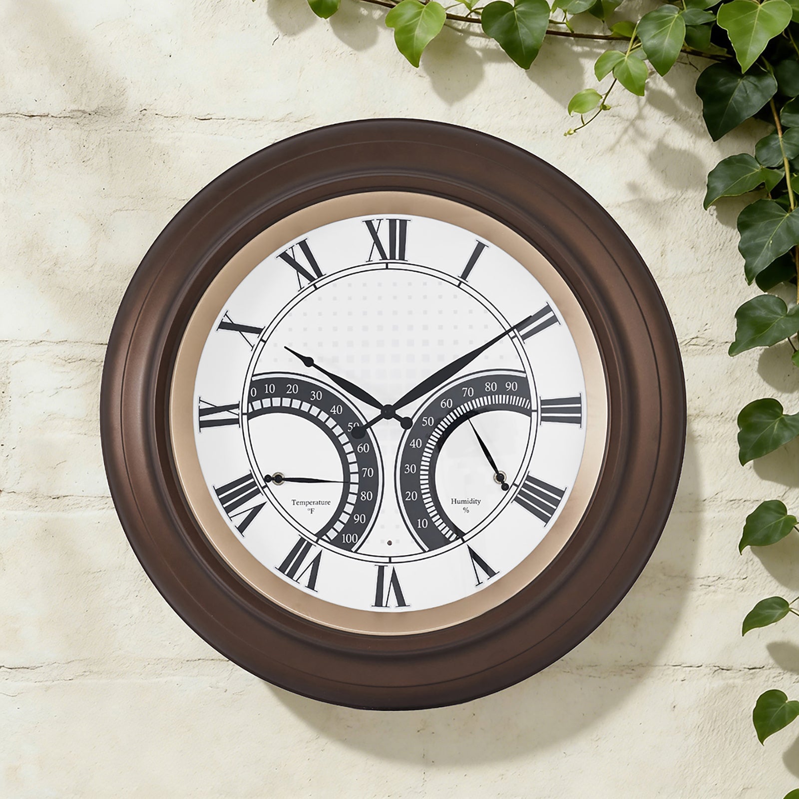 24 Inch Outdoor Wall Clock Large Waterproof Illuminated Clock with Thermometer,Square Grid Dial
