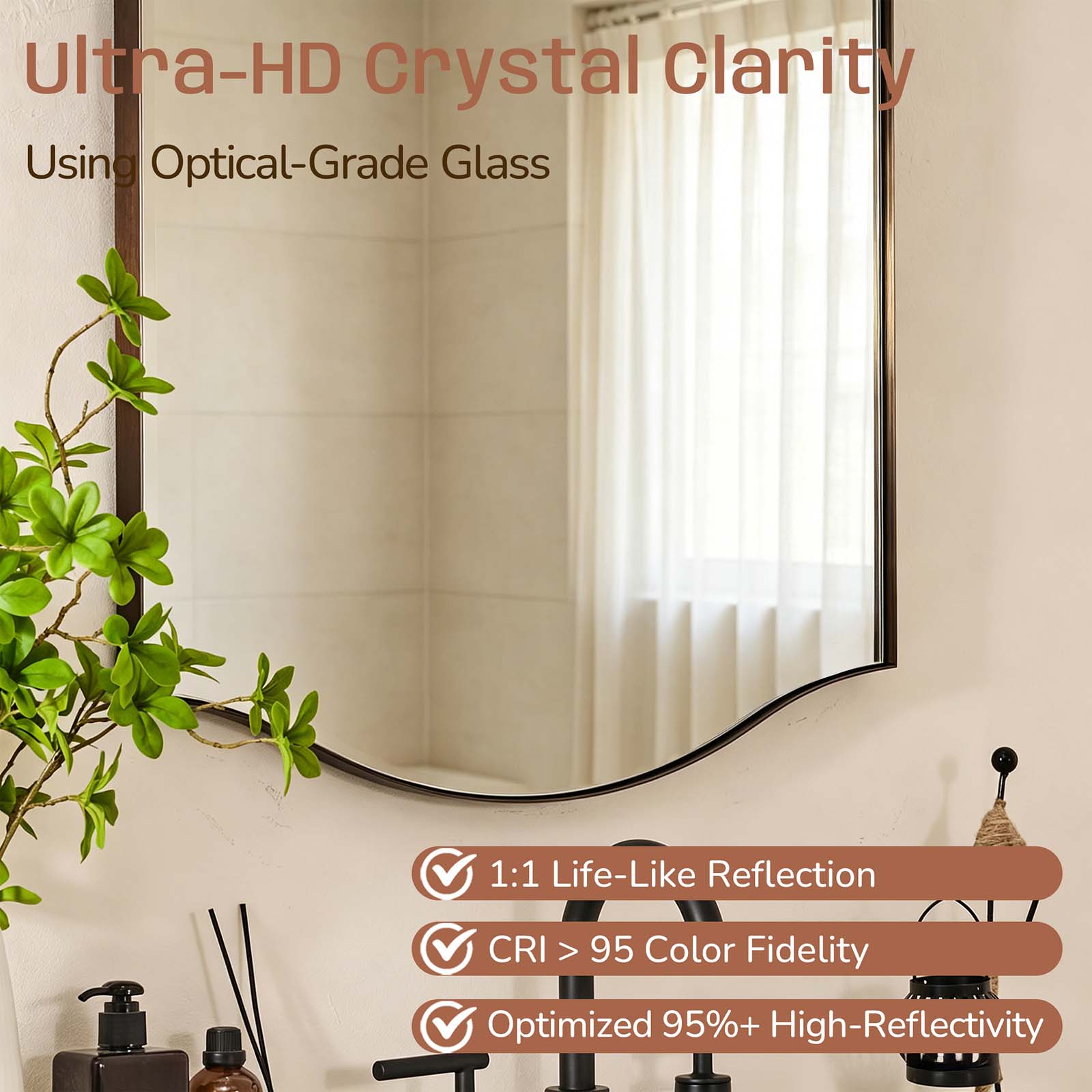 Dual Curve Arch Rectangular Scalloped  Bathroom Wall Mirror |Stainless Steel Framed
