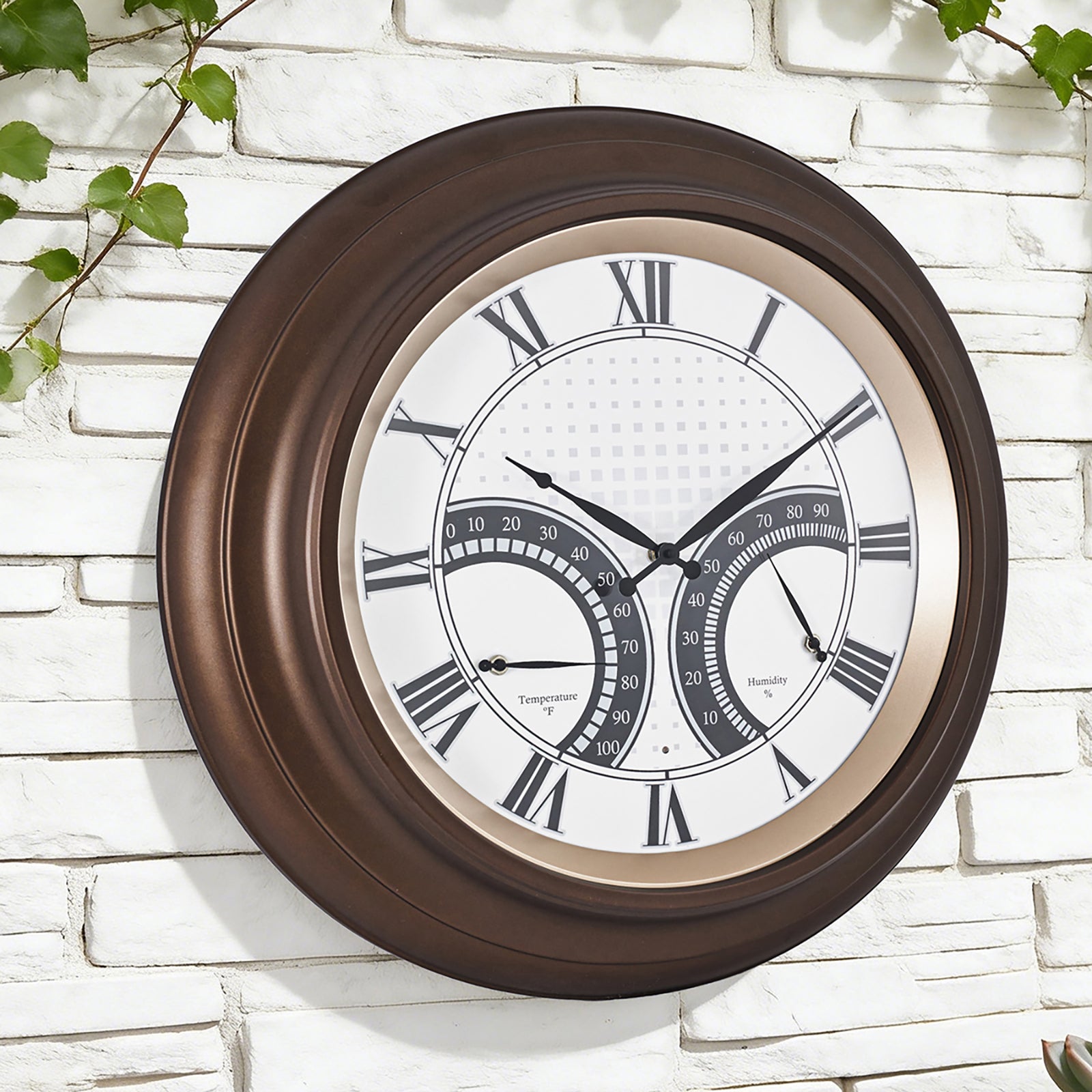 24 Inch Outdoor Wall Clock Large Waterproof Illuminated Clock with Thermometer,Square Grid Dial