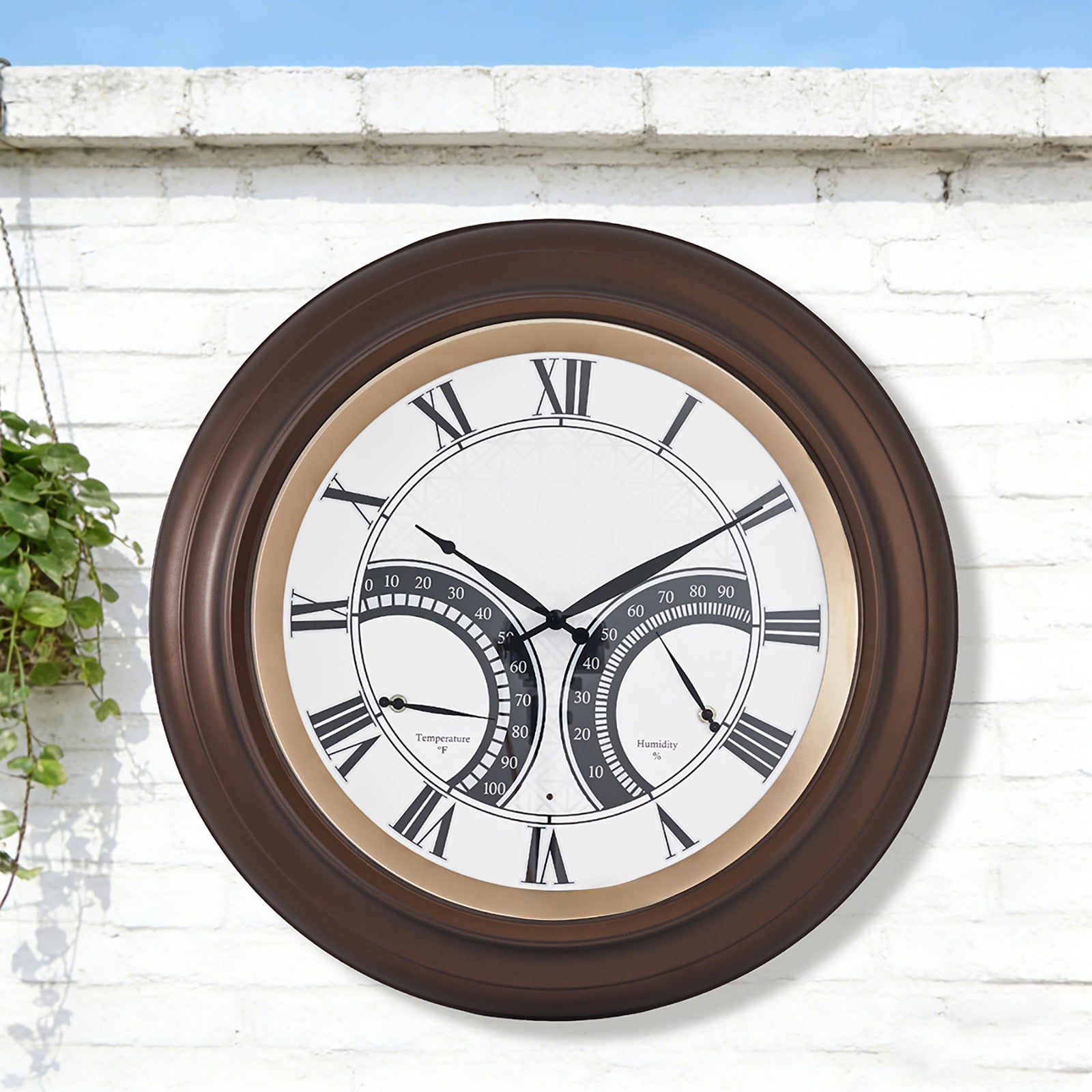 24 Inch Outdoor Wall Clock Large Waterproof Illuminated Clock with Thermometer,Geometric Dial