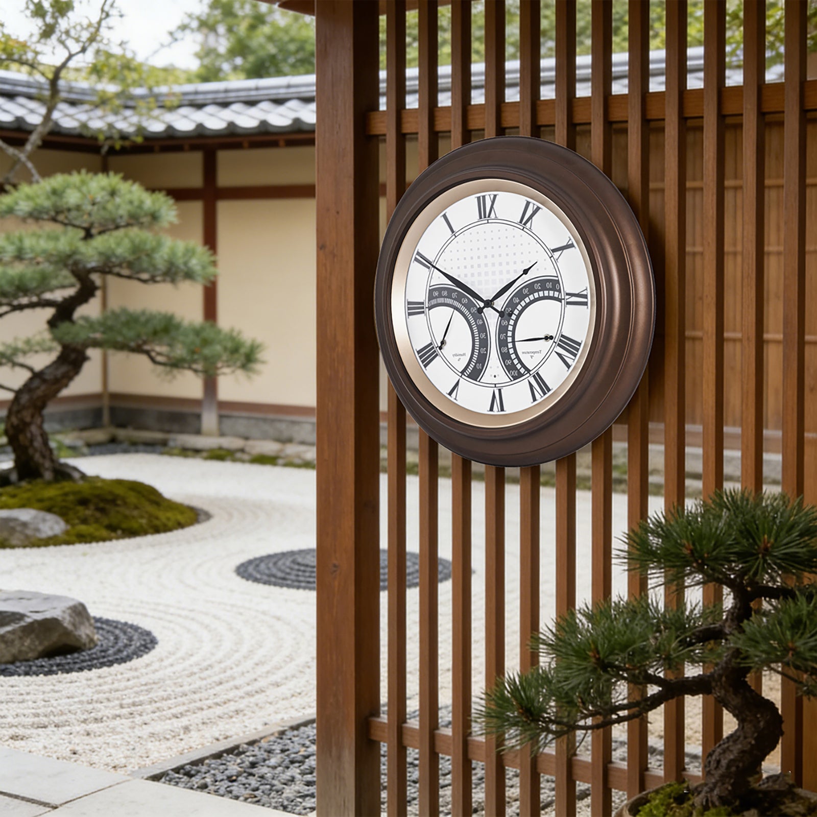24 Inch Outdoor Wall Clock Large Waterproof Illuminated Clock with Thermometer,Square Grid Dial