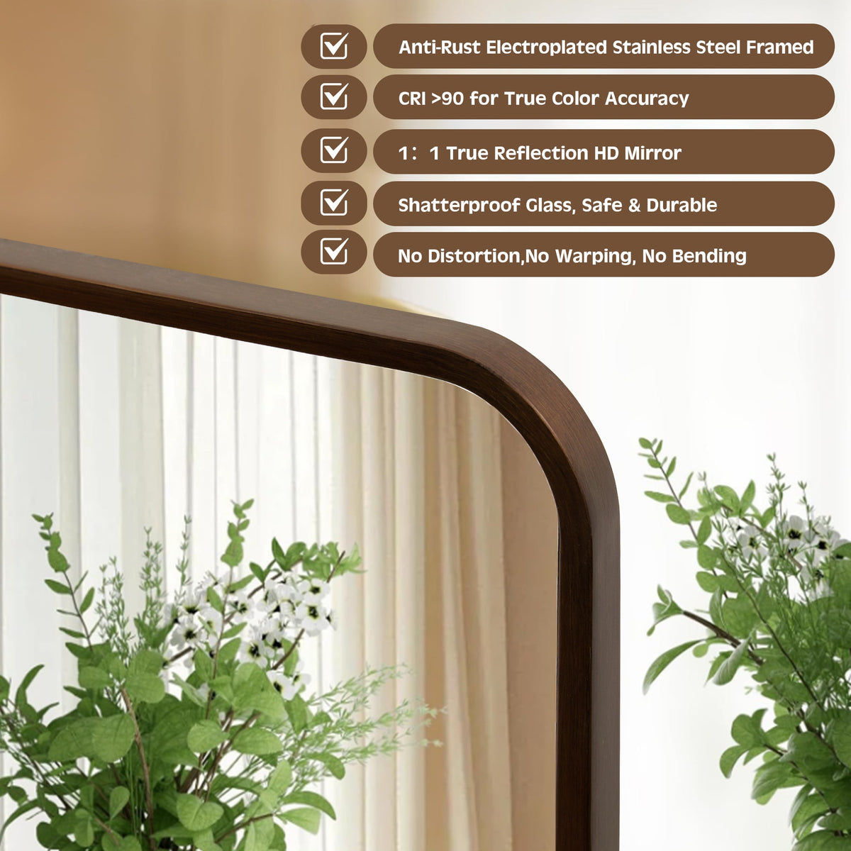Contemporary Rounded Rectangular Bathroom Wall Mirror |Thicker Stainless Steel Framed