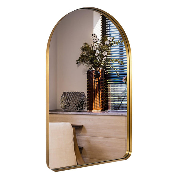 ANDY STAR Brushed Gold Arch Mirror Bathroom/Vanity Mirror Brass Arched Top Wall Mirror