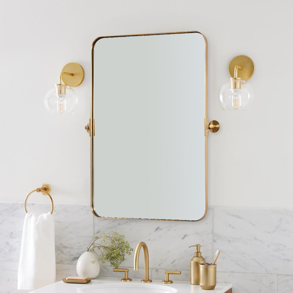 Modern Tilting Pivot Mirror for Bathroom Vanity Rounded Rectangle Mirror Adjustable Swivel Wall Mirror| Stainless Steel Frame Mounted Vertically#color_brushed gold