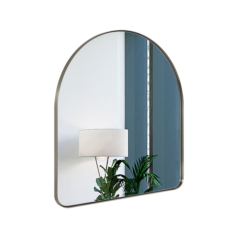 Modern Brushed Nickel Arched Mirror Stainless Steel Silver Metal Framed Archtop Bathroom Vanity Mirror