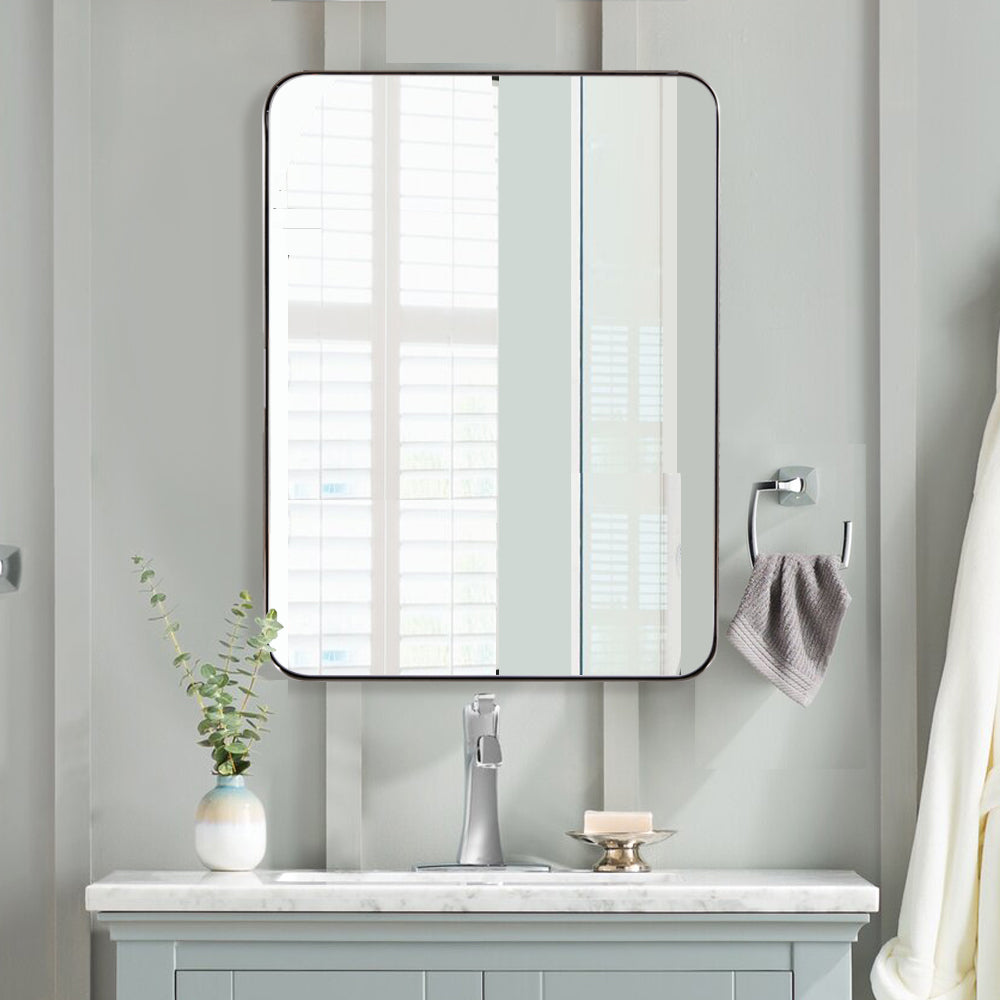 Contemporary Bathroom Vanity Mirror Rounded Rectangle Wall Mirror | Stainless Steel Framed (Horizontal/Vertical)