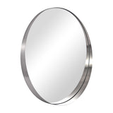 Modern Silver Round Mirror Deep Frame Large Circle Wall Mirror Brushed Nickel Bathroom Round Mirror