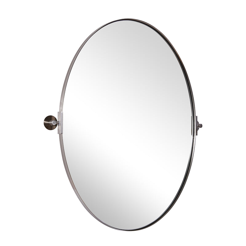 Brushed Nickel Oval Pivot Mirror Bathroom Vanity Mirror Adjustable Swivel Titling Silver Stainless Steel Frame