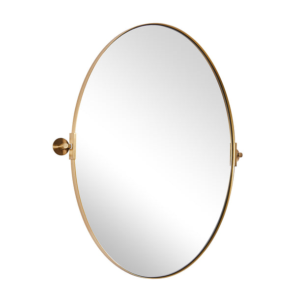 Brushed Gold Oval Mirror Tilting Pivot Oval Bathroom/Vanity Mirror Adjustable Swivel Mirrors Stainless Steel Frame
