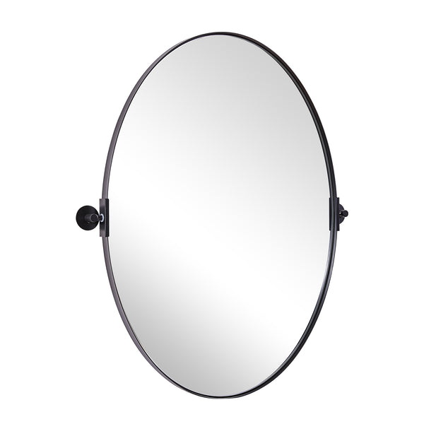 Modern Oval Pivot Mirror Matte Black Oval Mirror Adjustable Tilt Swivel Bathroom Oval Mirror Stainless Steel Frame
