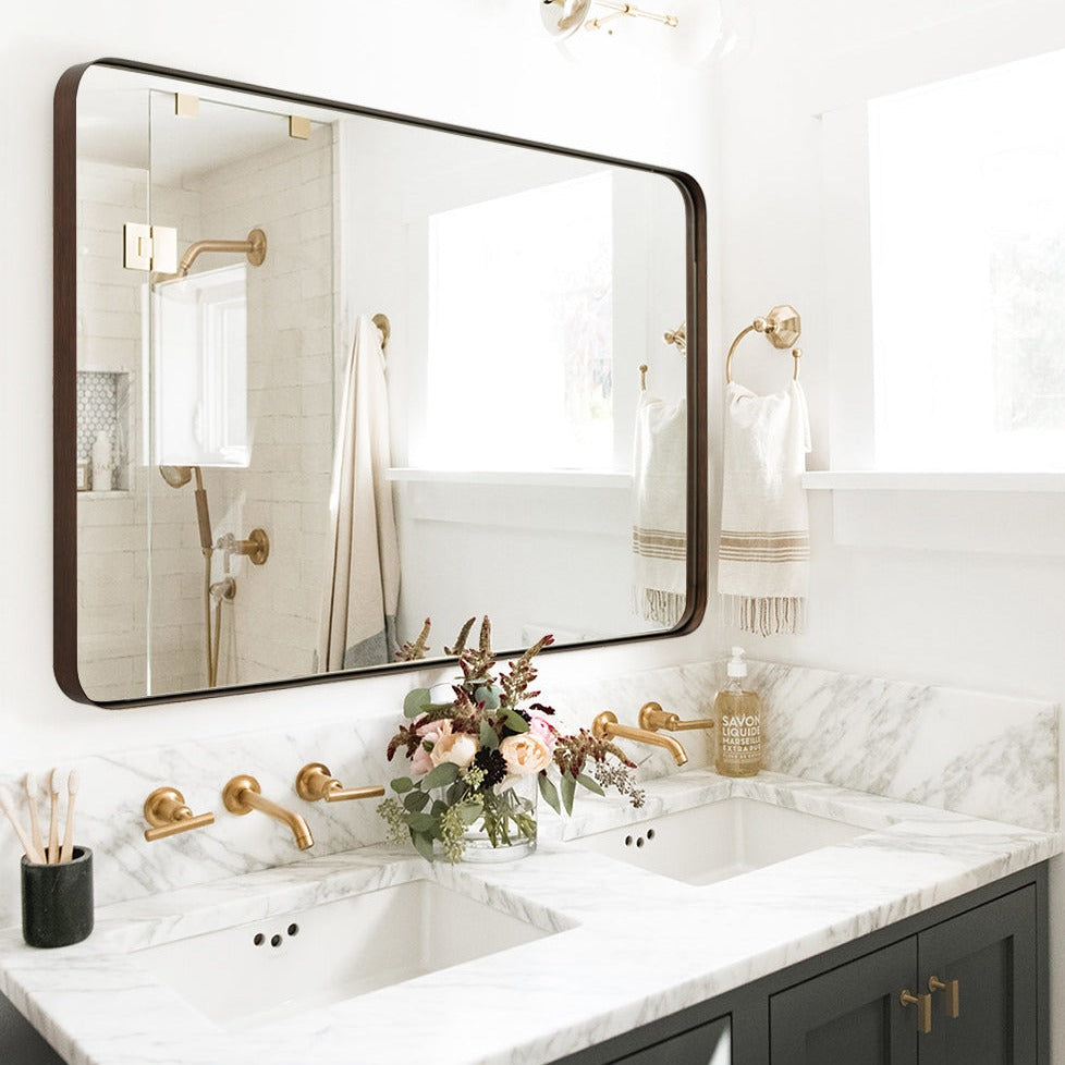 Modern Rounded Rectangle Mirror for Bathroom/ Vanity/ Wall | Stainless Steel Frame