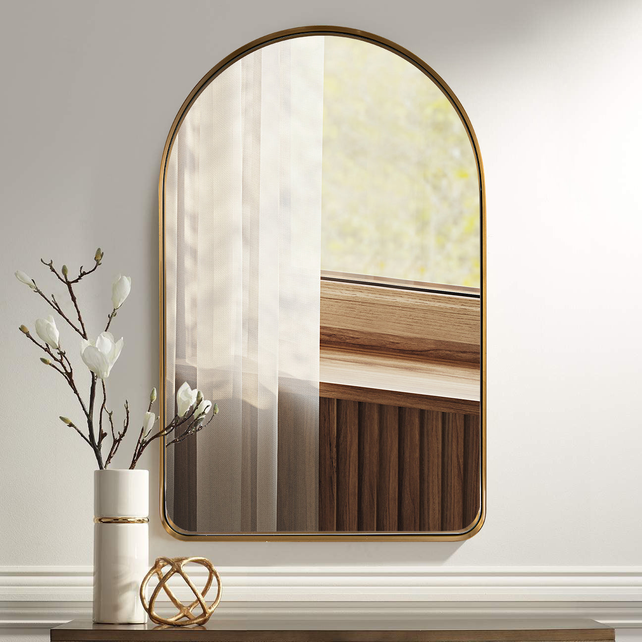 Antique Arched Bathroom Wall Mirror, Vanity Wall Mounted mirrors | Stainless Steel Frame