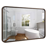 Rustic Bronze Bathroom Mirror Rounded Rectangle Mirror Metal Frame Farmhouse Mirror | Wall Mounted Vertically or Horizontally