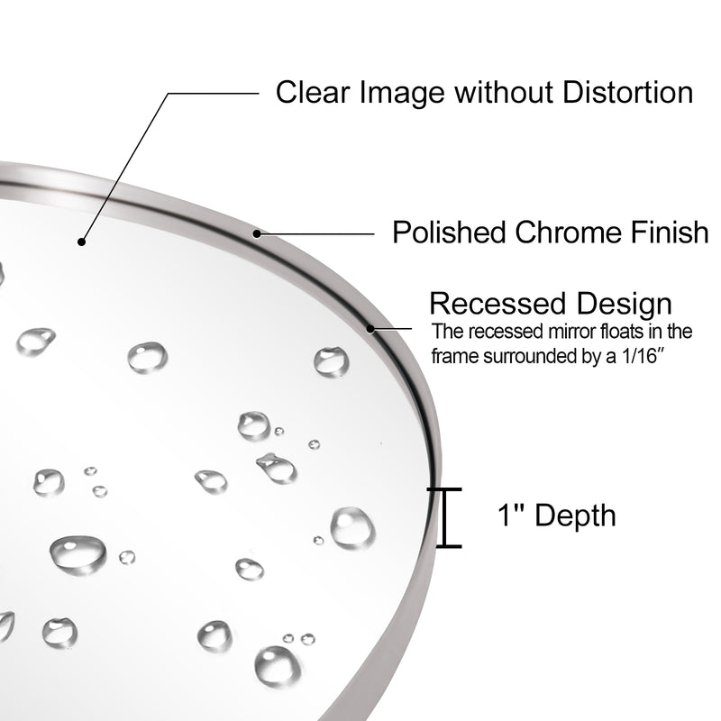 Polished Chrome Pill Shaped Mirror Capsule Mirror Stainless Steel Frame Wall Mounted Vertical or Horizontal