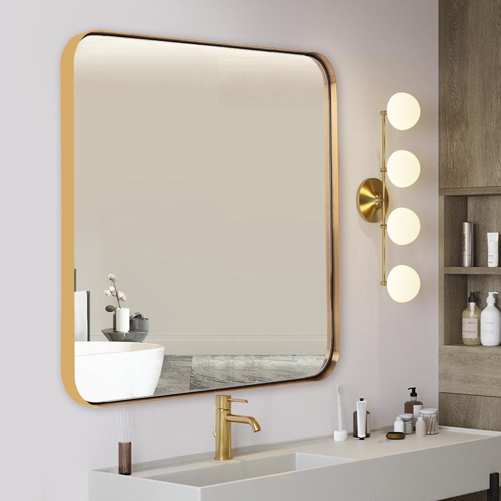 Square Bathroom Mirror, Wall Decor Circle Mirror with Stainless Steel Frame