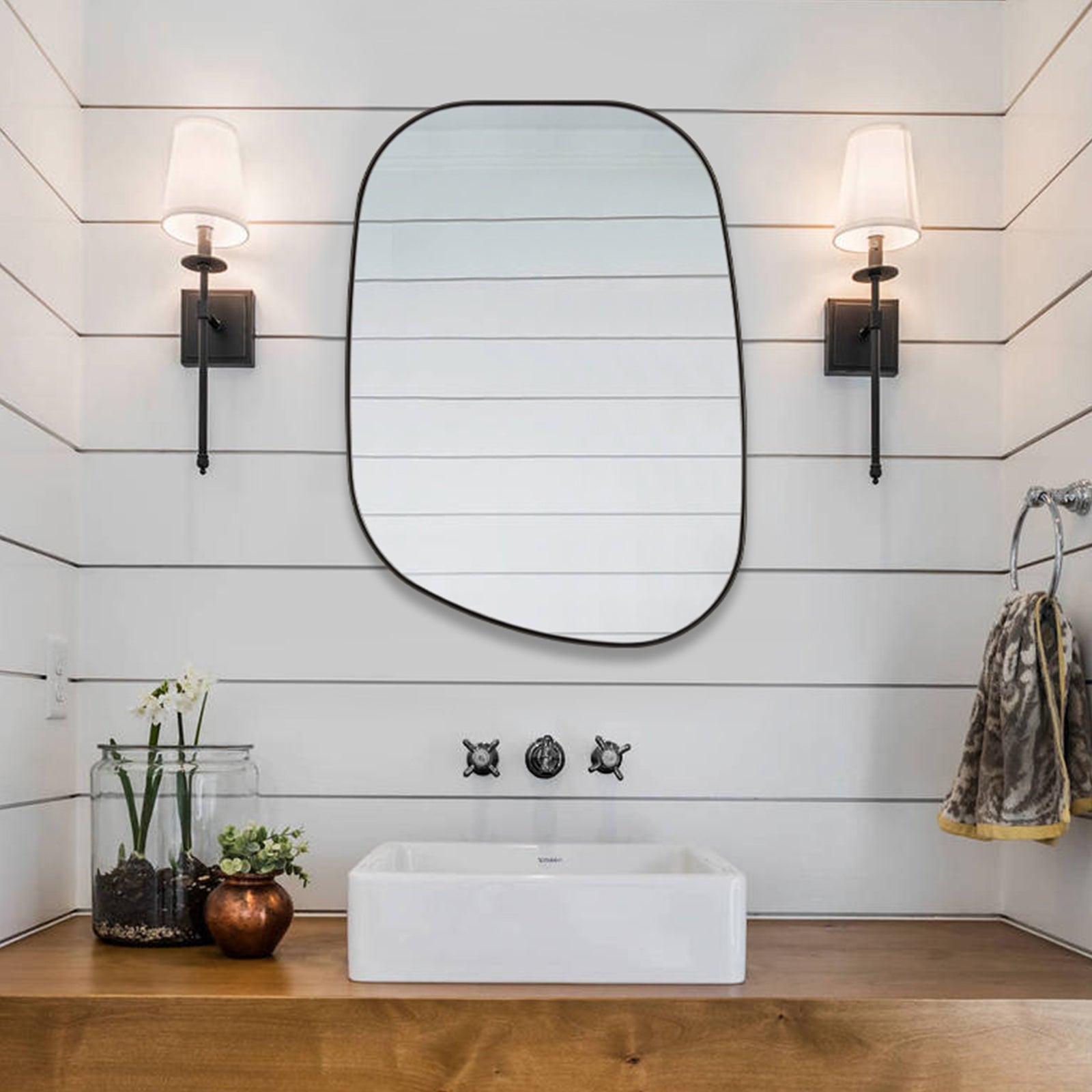 Irregular Bathroom Mirror Asymmetrical Irregular Wall Mirror#color_matte black