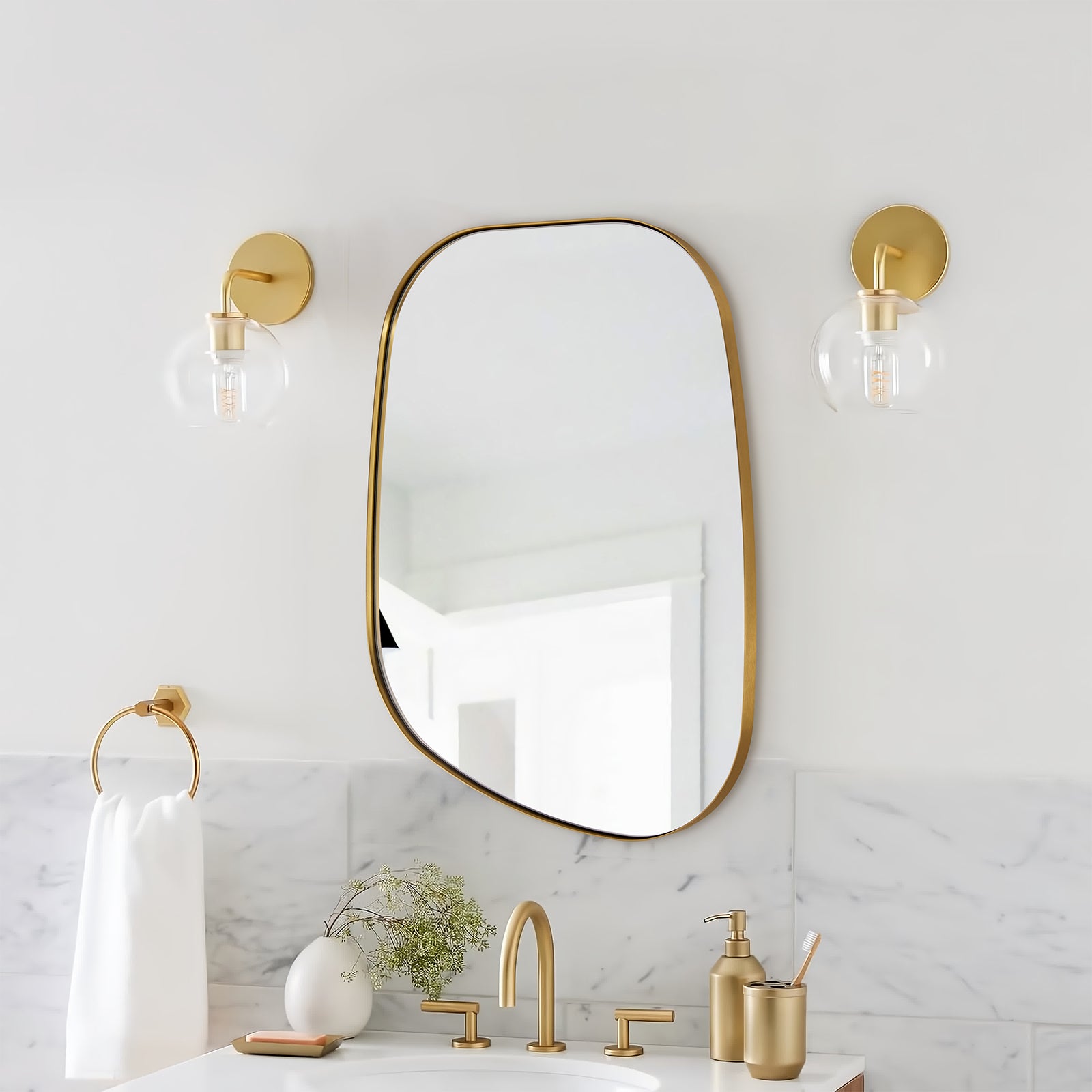 Irregular Bathroom Mirror Asymmetrical Irregular Wall Mirror#color_brushed gold