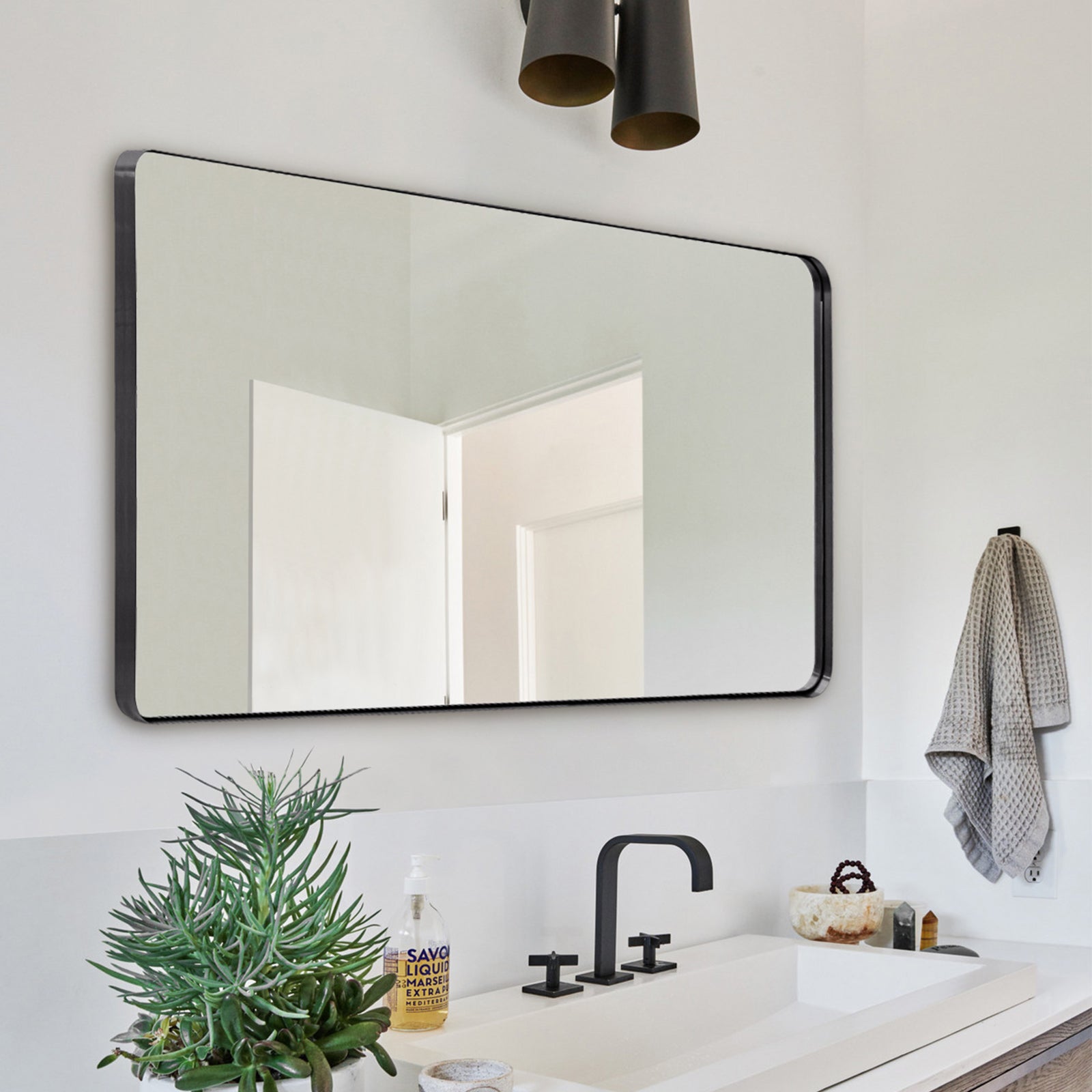 Modern Rounded Rectangle Mirror for Bathroom/ Vanity/ Wall | Stainless Steel Frame