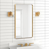 ANDY STAR® Brushed Gold Rectangle Bathroom Mirror with Stainless Steel ...