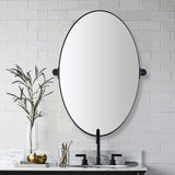 Modern Oval Pivot Mirror Matte Black Oval Mirror Adjustable Tilt Swivel Bathroom Oval Mirror Stainless Steel Frame