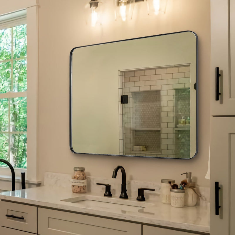 ANDY STAR® Modern Rounded Rectangle Bathroom/Vanity Mirror| Stainless Steel Frame Mounted Horizontal or Vertical