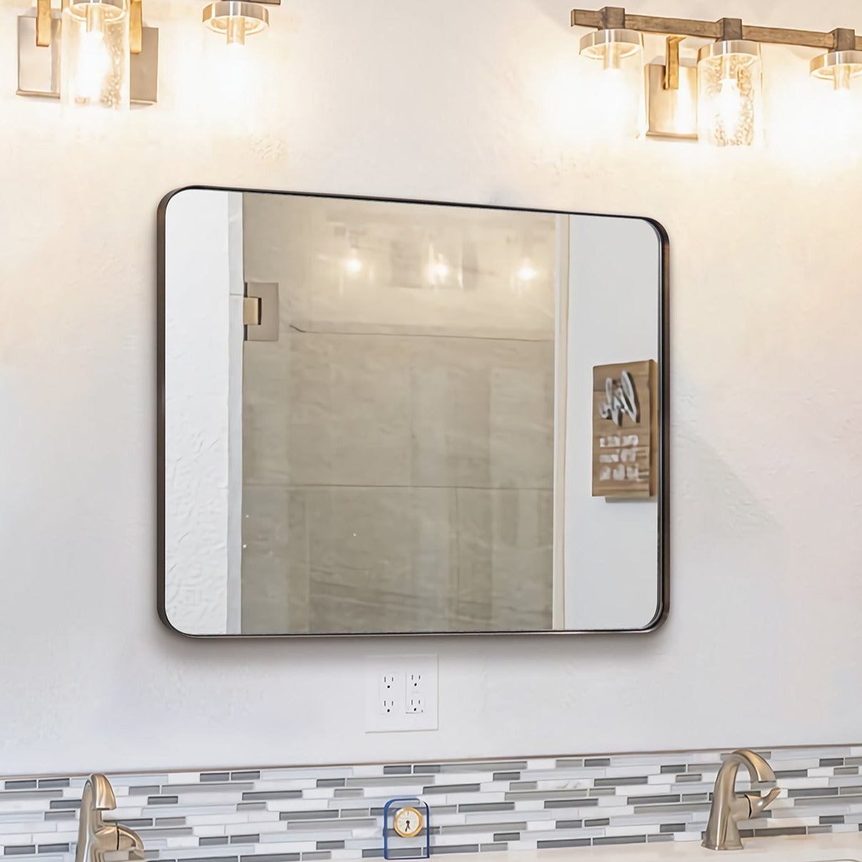 Modern Brushed Bronze Rounded Rectangle Bathroom/ Vanity Mirror| Stainless Steel Frame