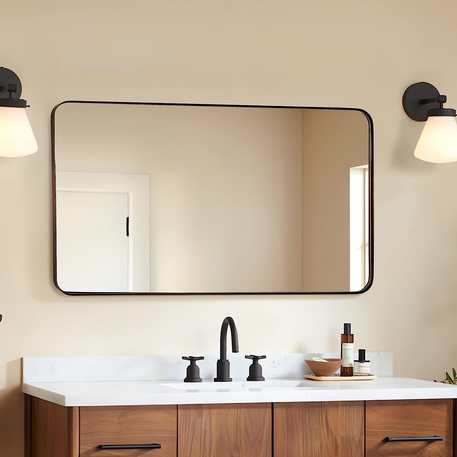 Contemporary Rounded Rectangle Mirror for Bathroom/Vanity | Stainless Steel Frame