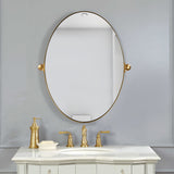 Brushed Gold Oval Mirror Tilting Pivot Oval Bathroom/Vanity Mirror Adjustable Swivel Mirrors Stainless Steel Frame