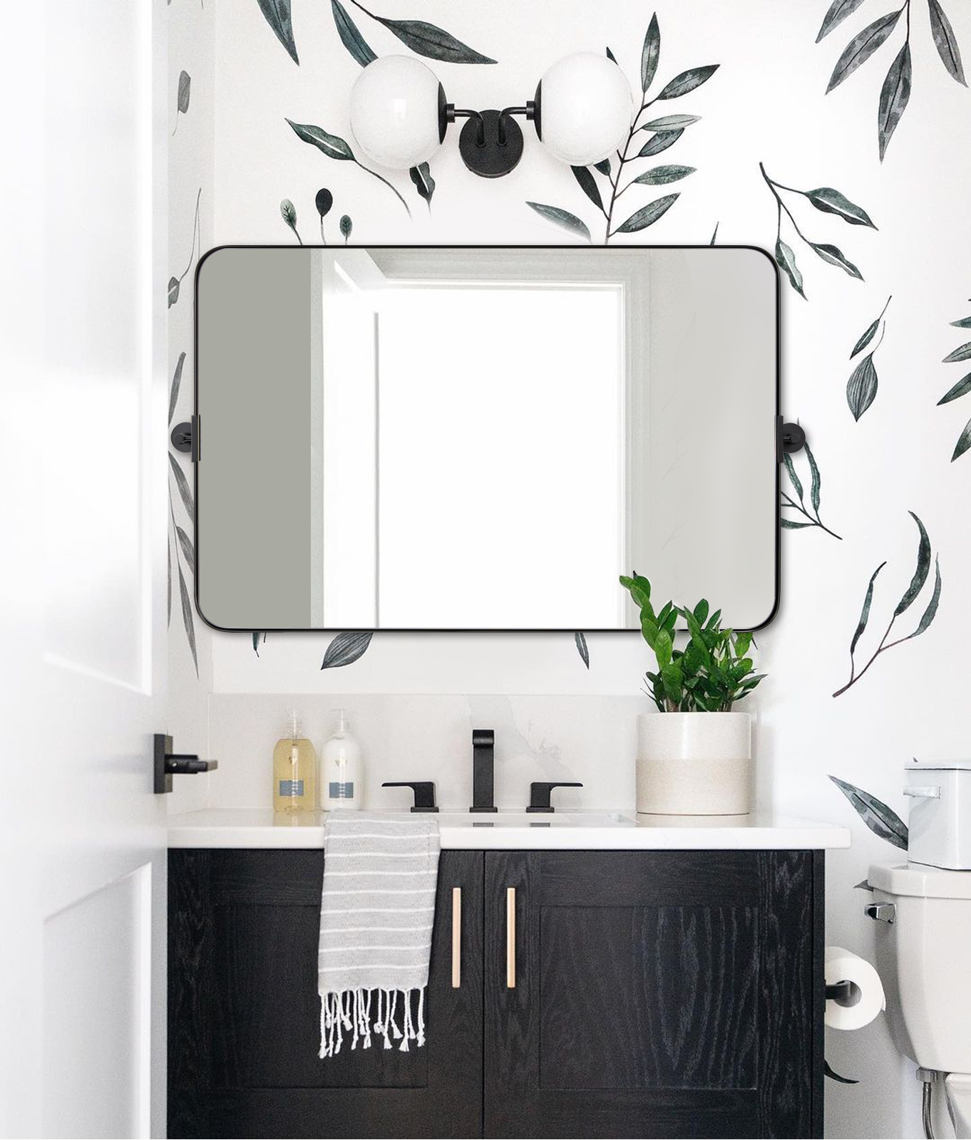 Black Metal Pivot Rectangle Bathroom Mirror Vanity Wall MirrorMoon Mirror