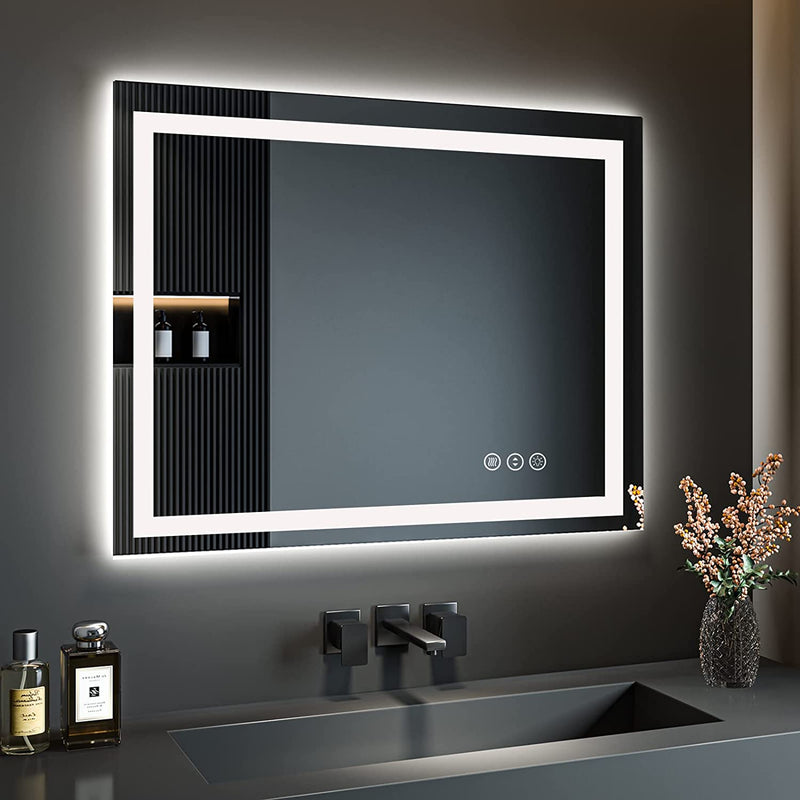  LOAAO 48X36 Black Rectangle Bathroom Mirror Wall, Matte  Black Aluminum Alloy Frame, Tempered Glass, Hangs Vertically or  Horizontally, Easy to Install