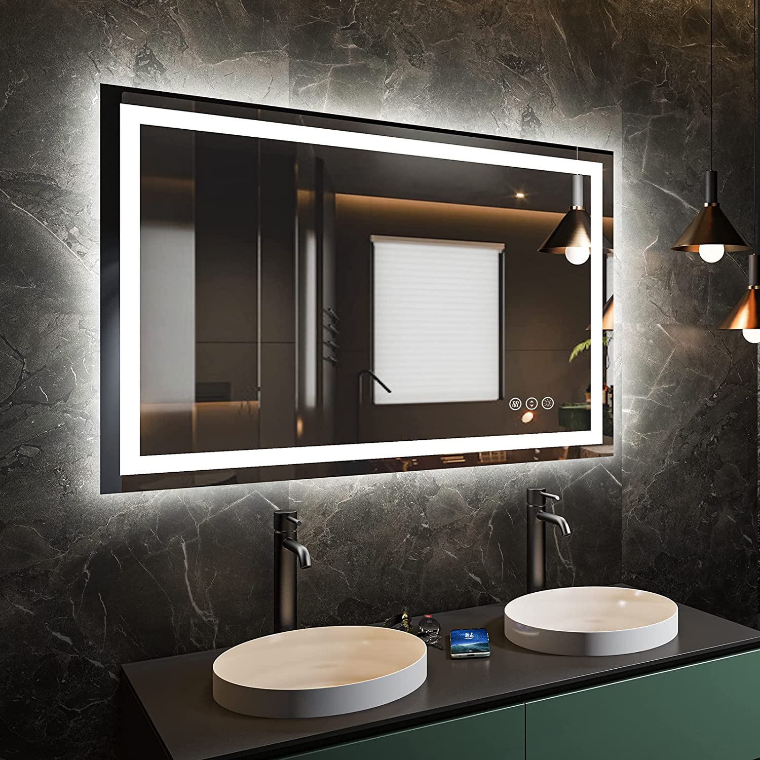 Moon Mirror LED Vanity Mirrors with Lighted Rectangle Mirrors Dimmable Front Lights + Backlit Anti-Fog 20x28