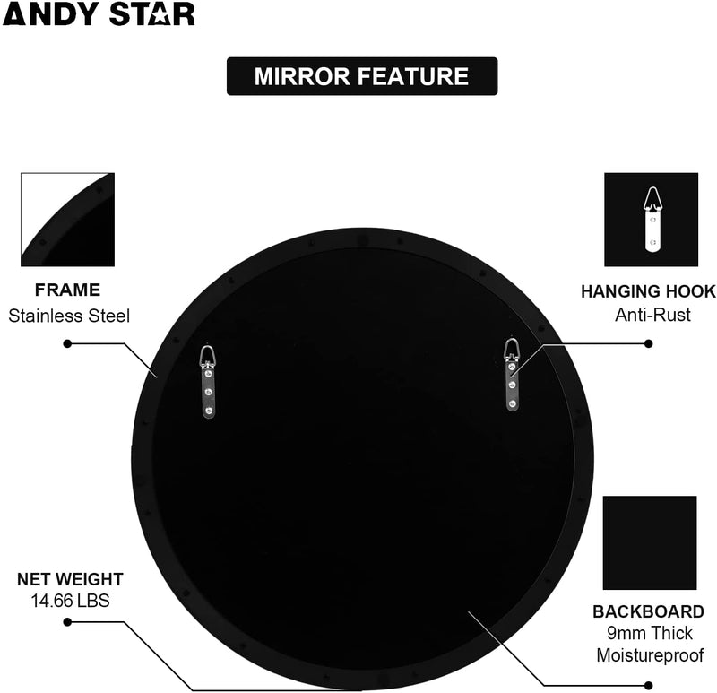 Modern Black Round Mirror Industrial Bathroom Round Vanity Mirror Circle Wall Mirror