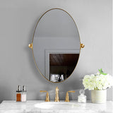 Brushed Gold Oval Mirror Tilting Pivot Oval Bathroom/Vanity Mirror Adjustable Swivel Mirrors Stainless Steel Frame