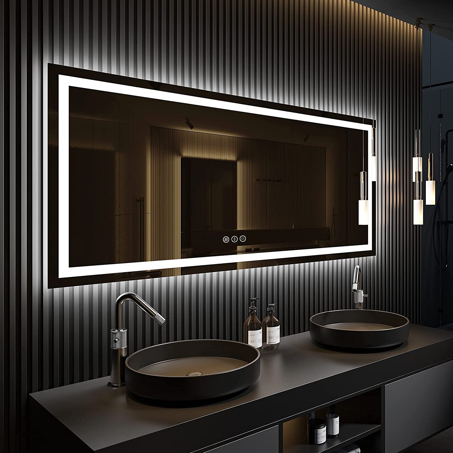 MIRROTREND LED Bathroom Mirror with Lights  Framless Rectangle Mirror Dimmable Front Lights + Backlit Anti-Fog