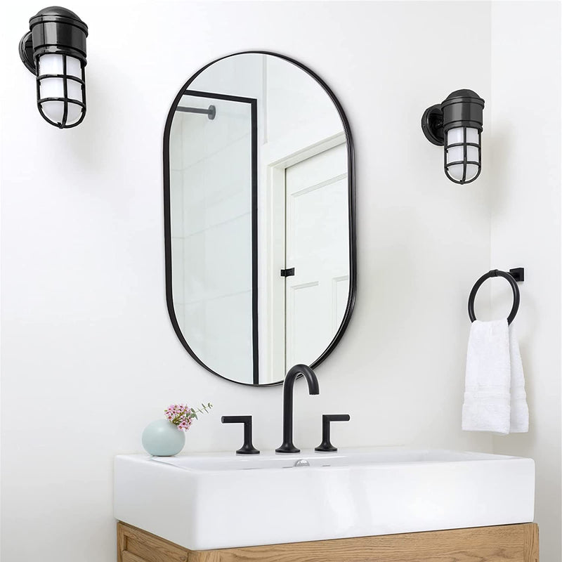 ANDY STAR® Contemporary Pill Shape Mirror Capsule Wall Mirror Bathroom Vanity Mirror Stainless Steel Frame | Wall Mount Horizontal/Vertical